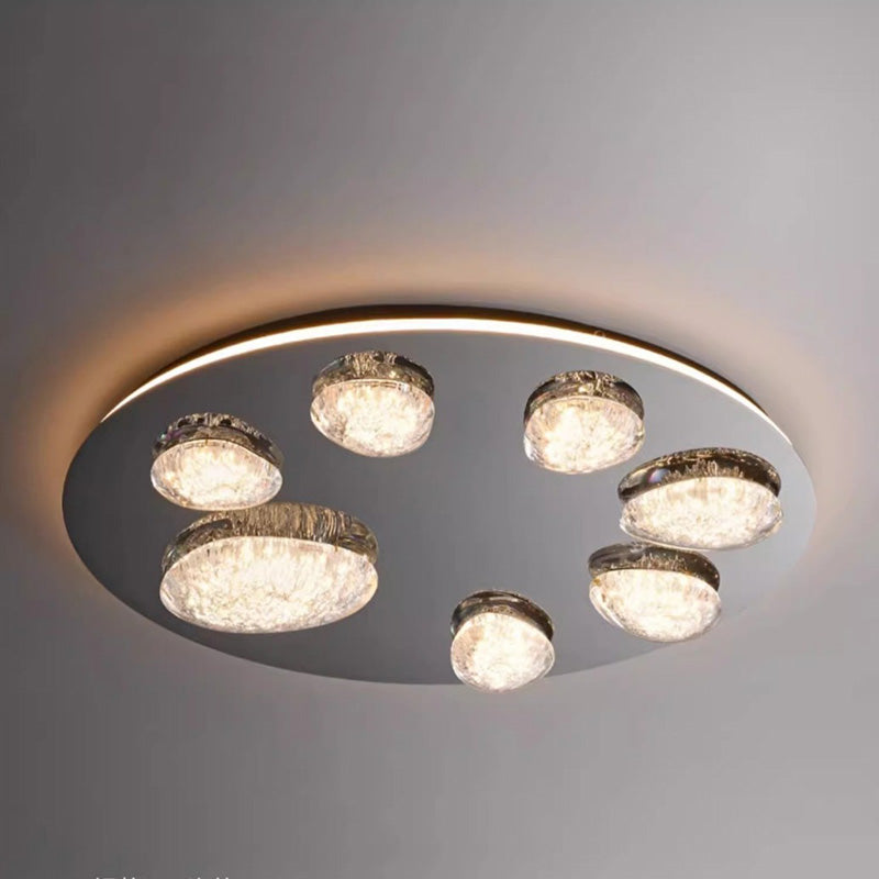 Plafonnier LED rond contemporain en acier inoxydable et acrylique pour salon 