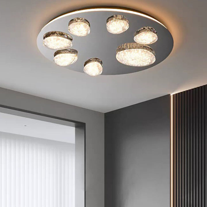 Plafonnier LED rond contemporain en acier inoxydable et acrylique pour salon 