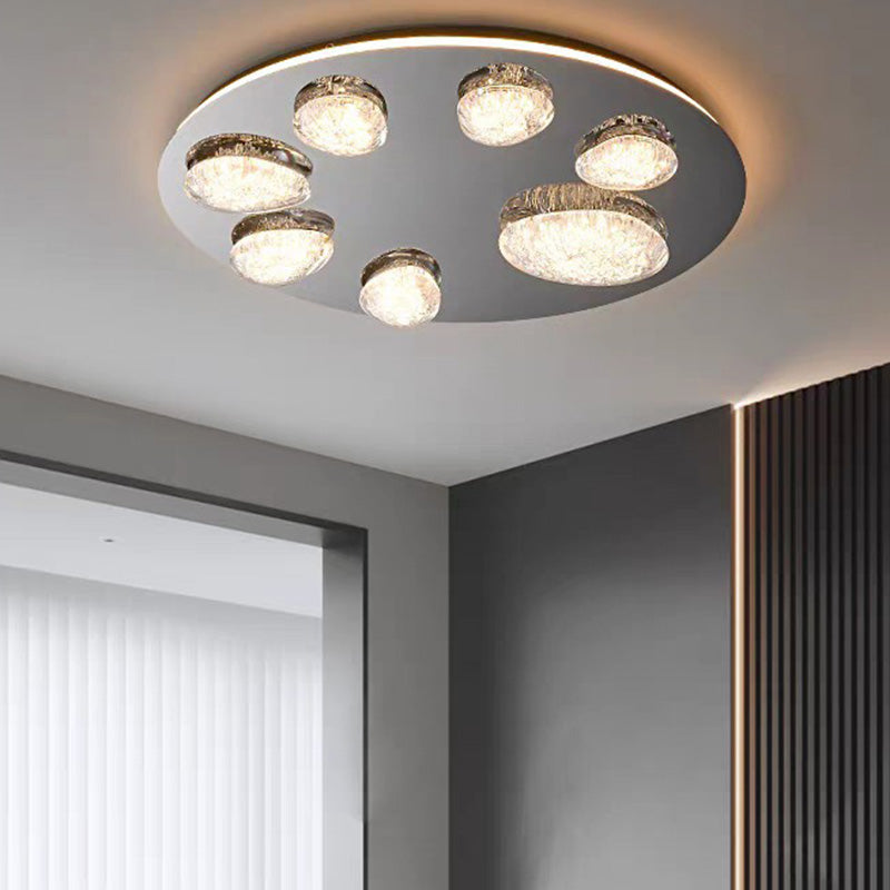 Plafonnier LED rond contemporain en acier inoxydable et acrylique pour salon 