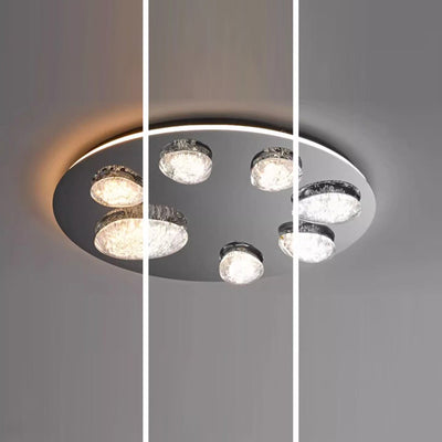 Plafonnier LED rond contemporain en acier inoxydable et acrylique pour salon 