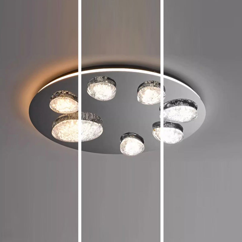 Plafonnier LED rond contemporain en acier inoxydable et acrylique pour salon 
