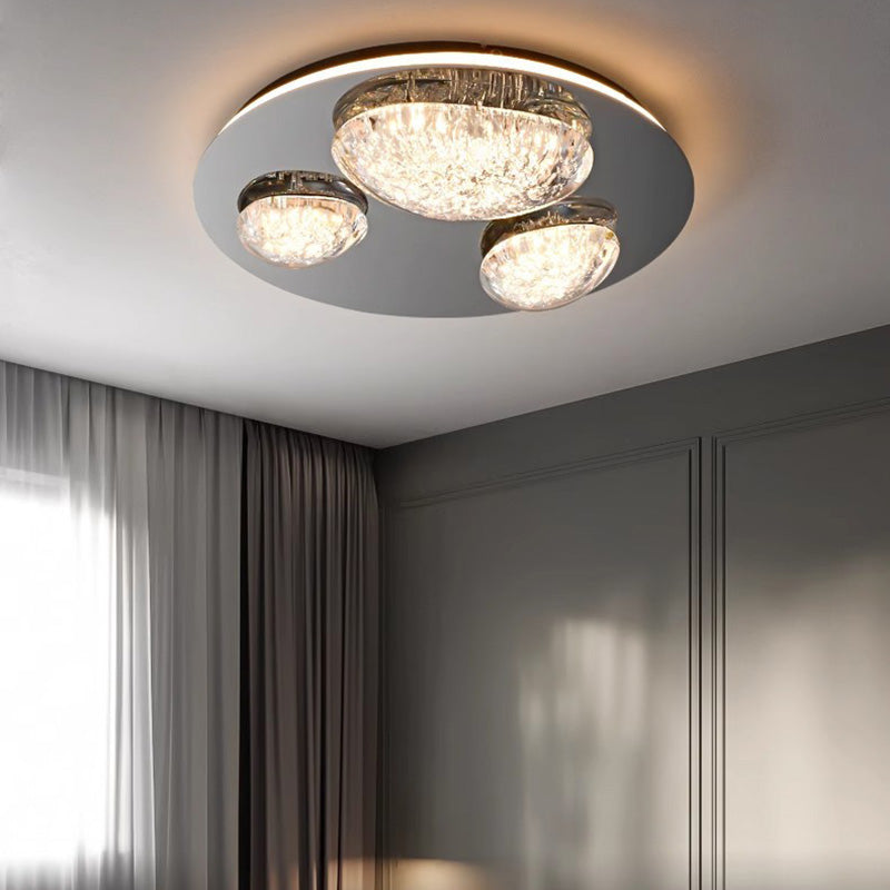 Plafonnier LED rond contemporain en acier inoxydable et acrylique pour salon 