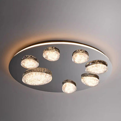 Plafonnier LED rond contemporain en acier inoxydable et acrylique pour salon 