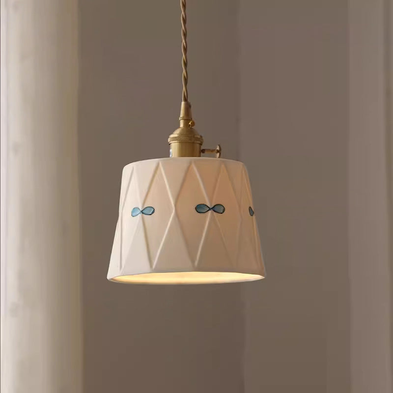 Céramique de tambour japonais traditionnel en cuivre, suspension à 1 lumière pour salon 