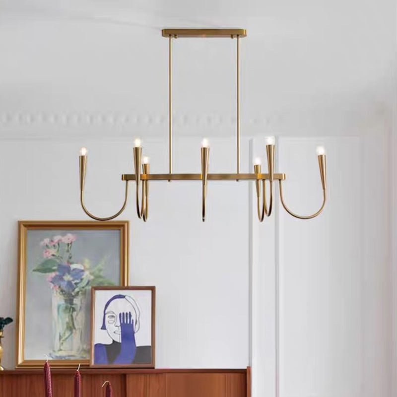 Lustre contemporain à rayures industrielles à 8 lumières pour salle à manger 