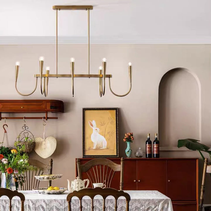 Lustre contemporain à rayures industrielles à 8 lumières pour salle à manger 