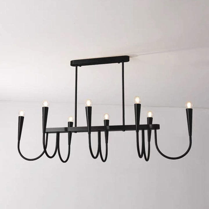 Lustre contemporain à rayures industrielles à 8 lumières pour salle à manger 