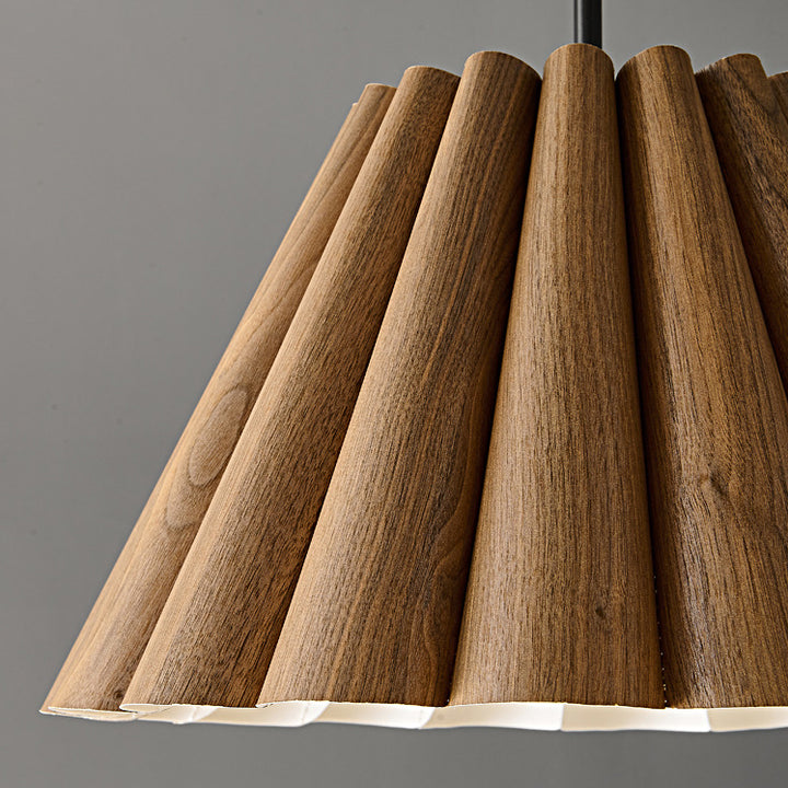 Contemporary Nordic Drum Copper Wood Leather 1-Light Pendant Light For Living Room