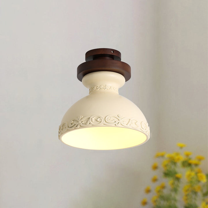 Plafonnier semi-encastré à 1 lumière en résine et bois de style vintage traditionnel pour salon 