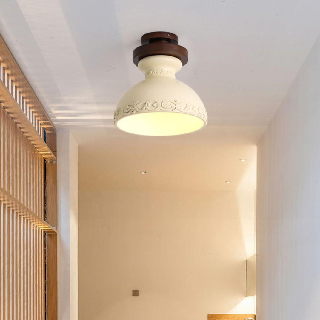 Plafonnier semi-encastré à 1 lumière en résine et bois de style vintage traditionnel pour salon 