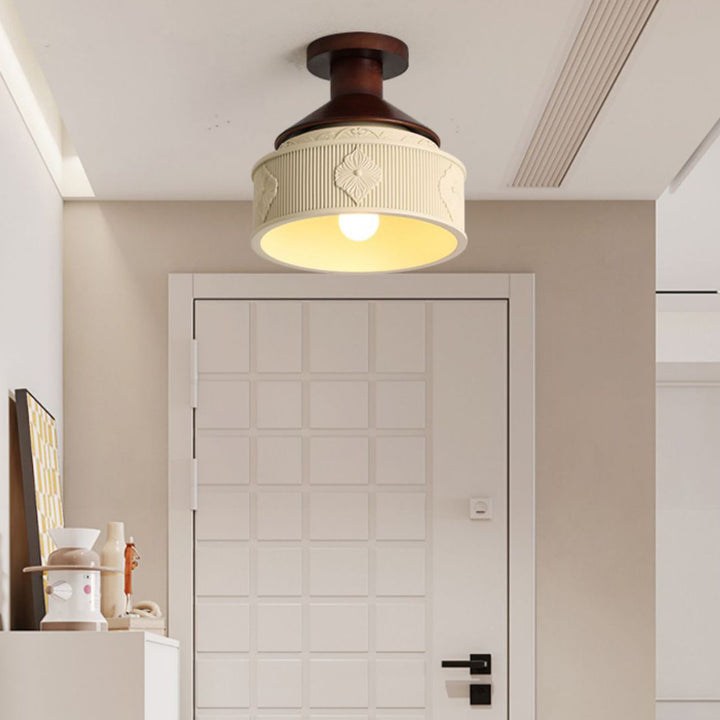 Plafonnier semi-encastré à 1 lumière en résine et bois de style vintage traditionnel pour salon 