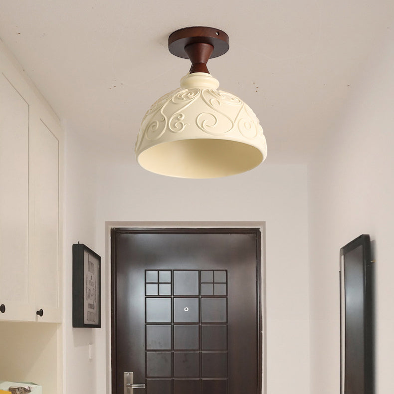 Plafonnier semi-encastré à 1 lumière en résine et bois de style vintage traditionnel pour salon 
