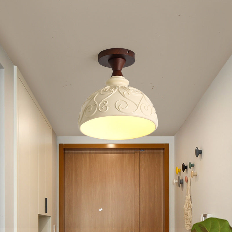 Plafonnier semi-encastré à 1 lumière en résine et bois de style vintage traditionnel pour salon 