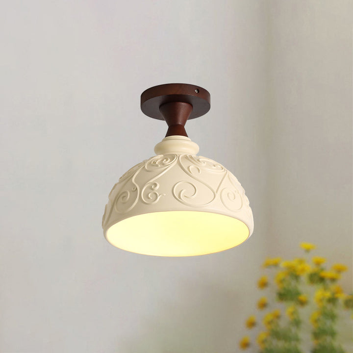 Plafonnier semi-encastré à 1 lumière en résine et bois de style vintage traditionnel pour salon 