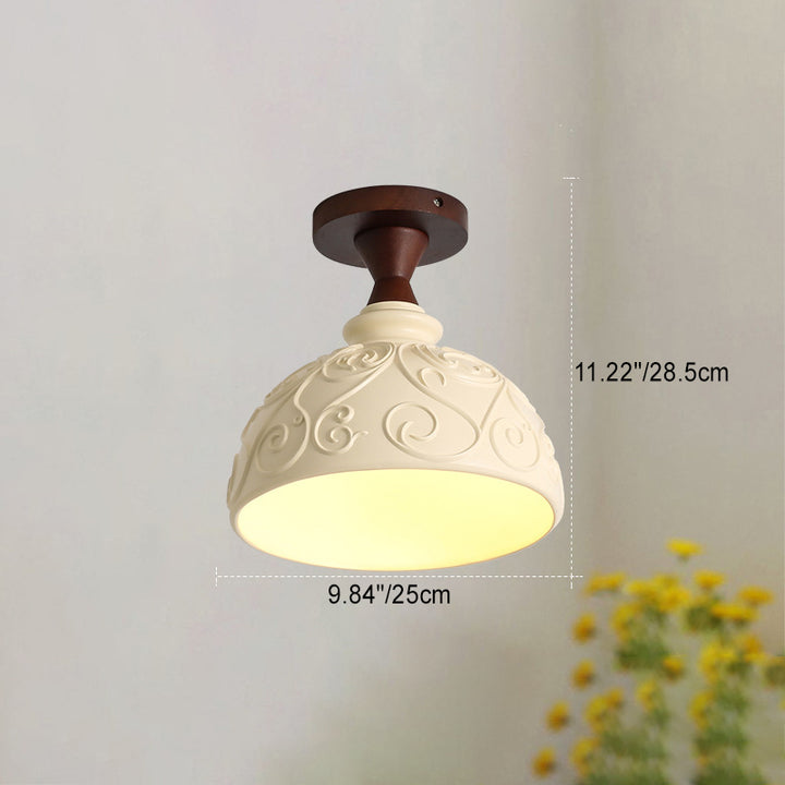 Plafonnier semi-encastré à 1 lumière en résine et bois de style vintage traditionnel pour salon 