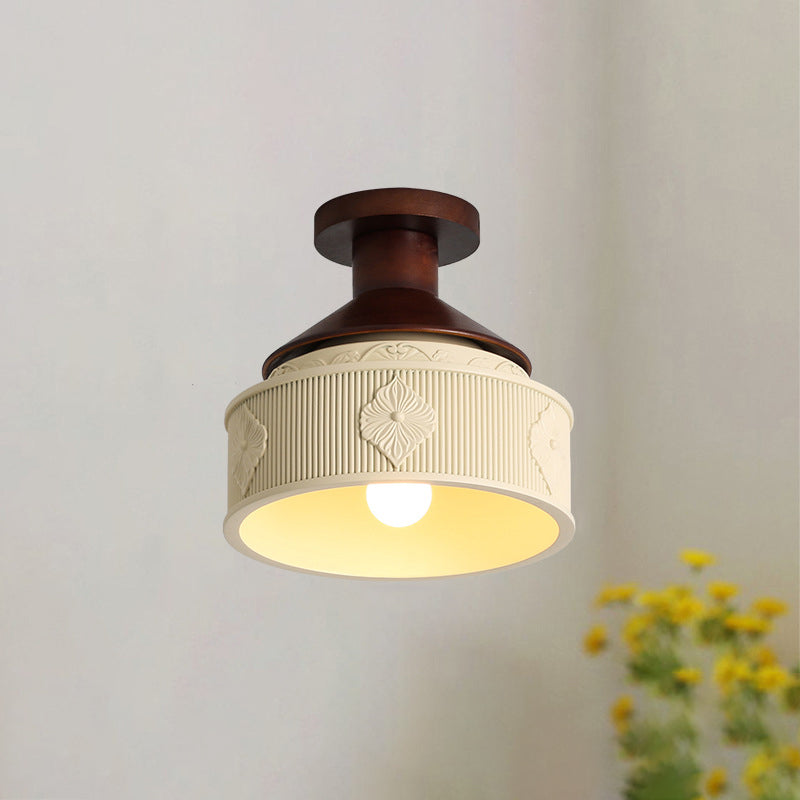 Plafonnier semi-encastré à 1 lumière en résine et bois de style vintage traditionnel pour salon 