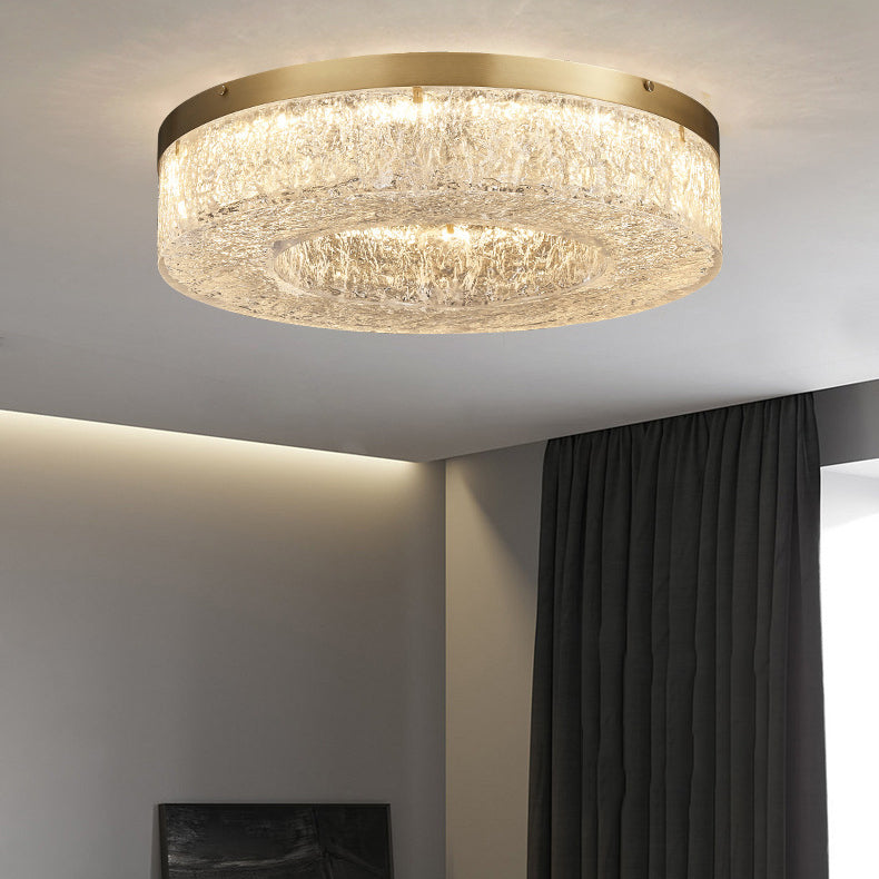 Lustre Contemporain Rond en Cuivre Acier Résine LED Plafonnier Pour Salon 