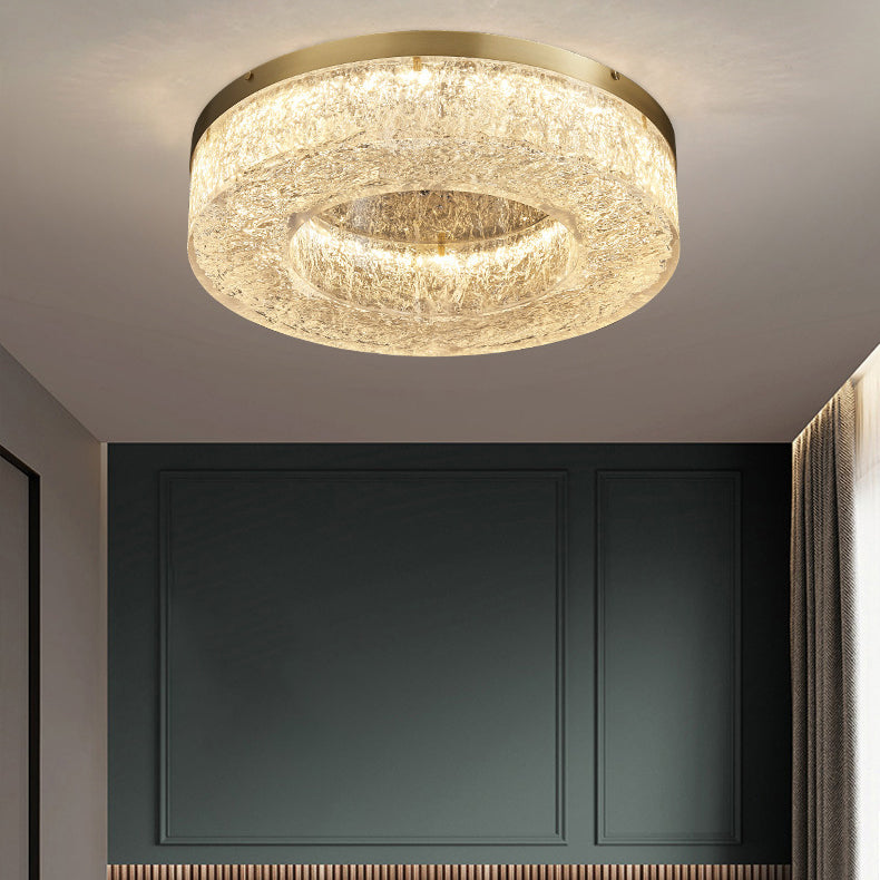 Lustre Contemporain Rond en Cuivre Acier Résine LED Plafonnier Pour Salon 