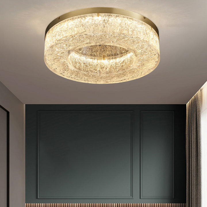 Lustre Contemporain Rond en Cuivre Acier Résine LED Plafonnier Pour Salon 
