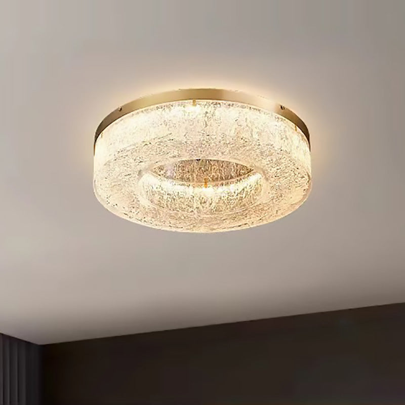 Lustre Contemporain Rond en Cuivre Acier Résine LED Plafonnier Pour Salon 