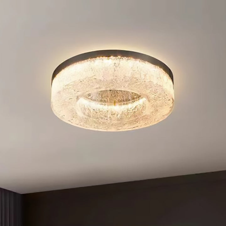 Lustre Contemporain Rond en Cuivre Acier Résine LED Plafonnier Pour Salon 