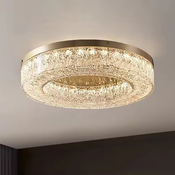 Lustre Contemporain Rond en Cuivre Acier Résine LED Plafonnier Pour Salon 