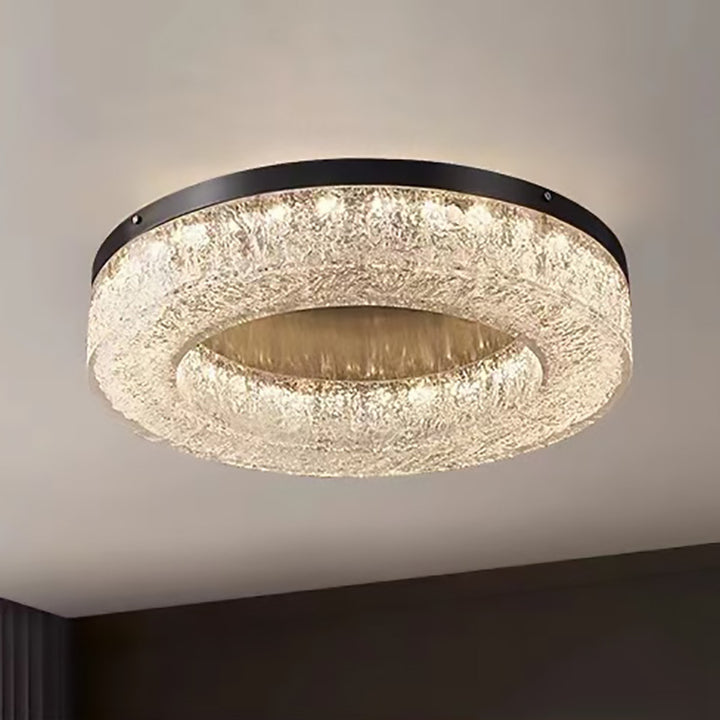 Lustre Contemporain Rond en Cuivre Acier Résine LED Plafonnier Pour Salon 