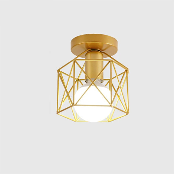 Traditional Vintage Hexagon Iron 1-Light Semi-Flush Mount Ceiling Light For Living Room