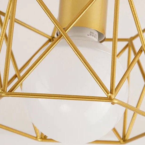 Traditional Vintage Hexagon Iron 1-Light Semi-Flush Mount Ceiling Light For Living Room