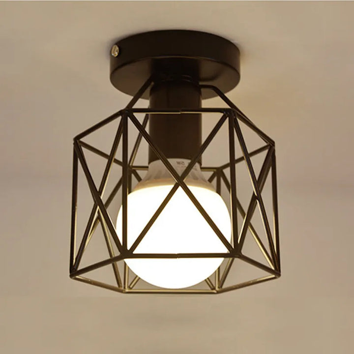 Traditional Vintage Hexagon Iron 1-Light Semi-Flush Mount Ceiling Light For Living Room