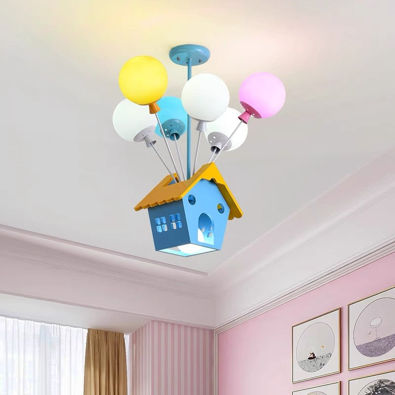 Maison créative contemporaine en bois, acrylique et fer, lustre à 7 lumières pour chambre d&