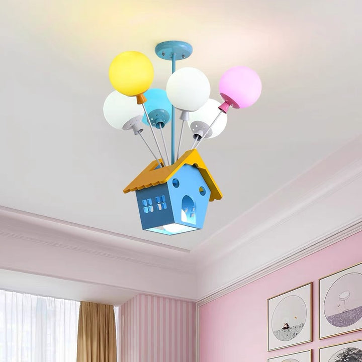 Maison créative contemporaine en bois, acrylique et fer, lustre à 7 lumières pour chambre d&