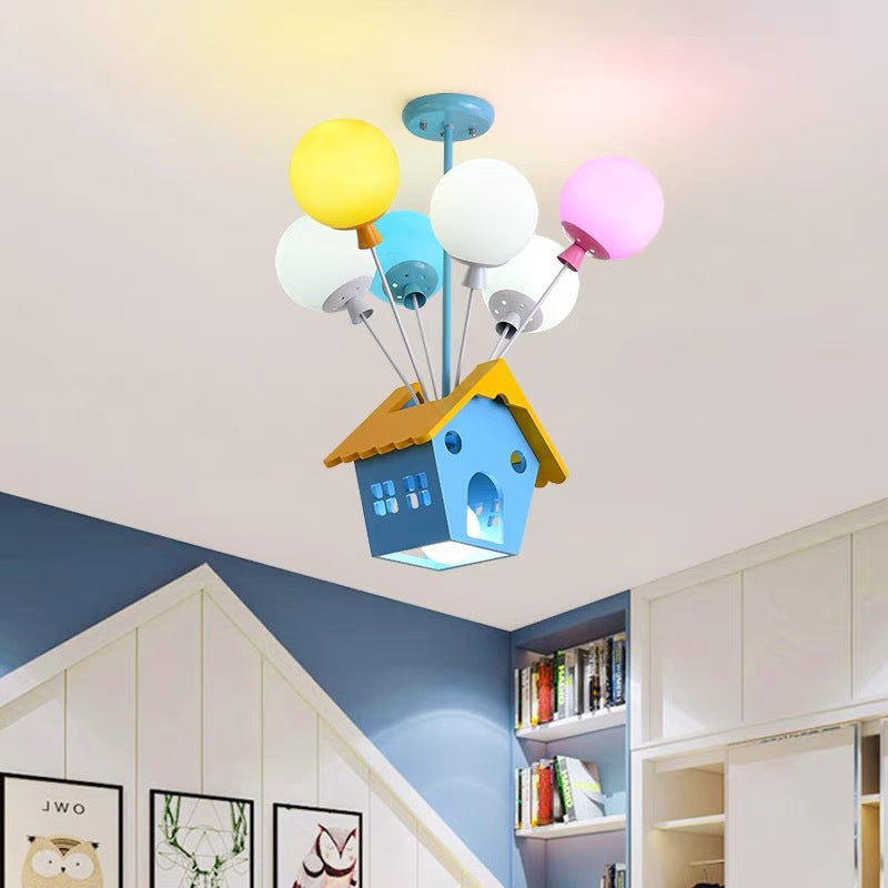 Maison créative contemporaine en bois, acrylique et fer, lustre à 7 lumières pour chambre d&