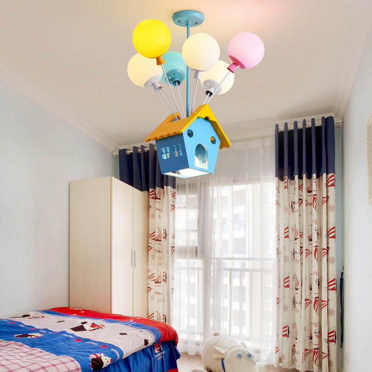Maison créative contemporaine en bois, acrylique et fer, lustre à 7 lumières pour chambre d&