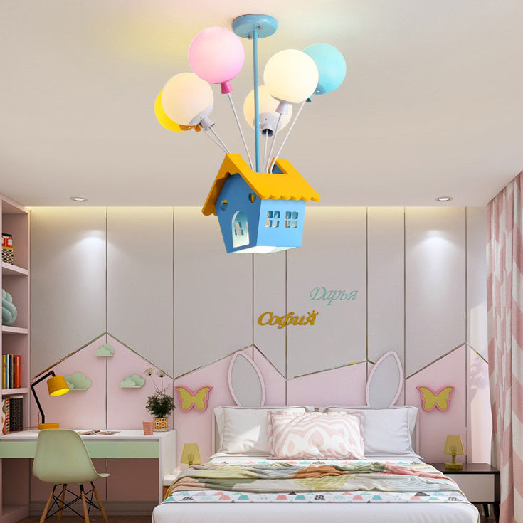 Maison créative contemporaine en bois, acrylique et fer, lustre à 7 lumières pour chambre d&