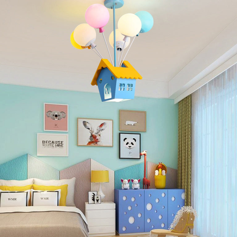 Maison créative contemporaine en bois, acrylique et fer, lustre à 7 lumières pour chambre d&