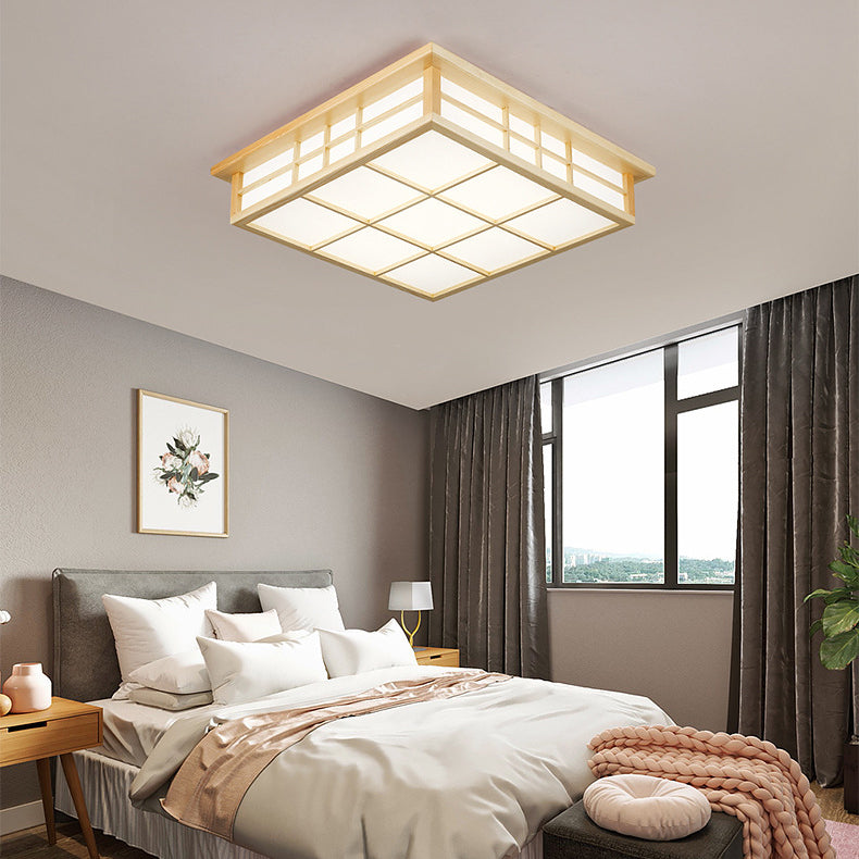 Plafonnier LED en bois carré traditionnel japonais avec papier pour salon 
