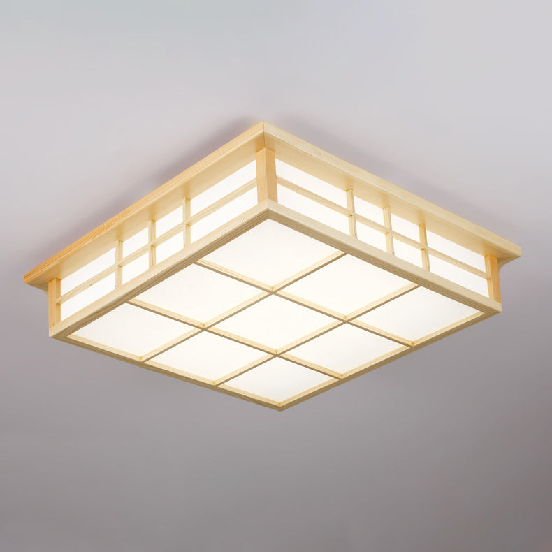 Plafonnier LED en bois carré traditionnel japonais avec papier pour salon 
