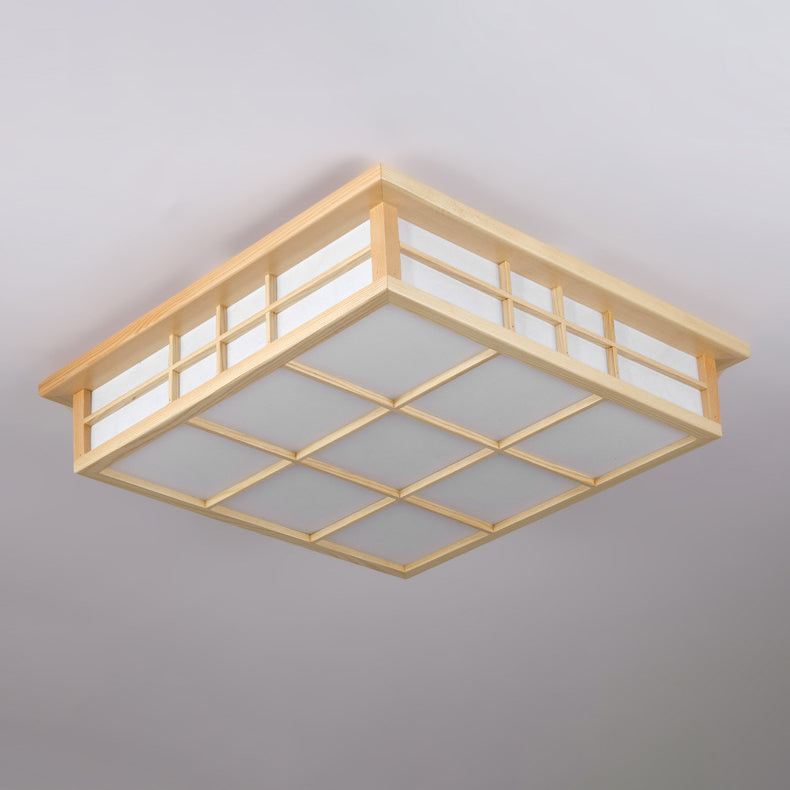 Plafonnier LED en bois carré traditionnel japonais avec papier pour salon 