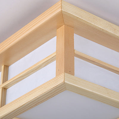 Plafonnier LED en bois carré traditionnel japonais avec papier pour salon 