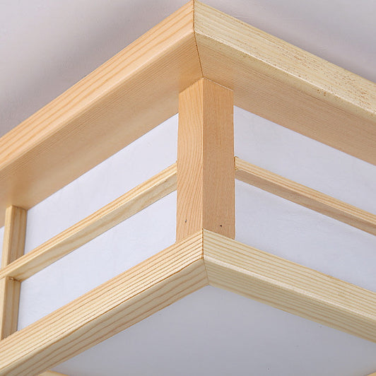 Plafonnier LED en bois carré traditionnel japonais avec papier pour salon 