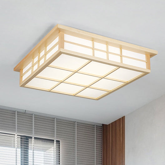 Plafonnier LED en bois carré traditionnel japonais avec papier pour salon 