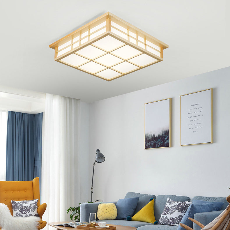 Plafonnier LED en bois carré traditionnel japonais avec papier pour salon 