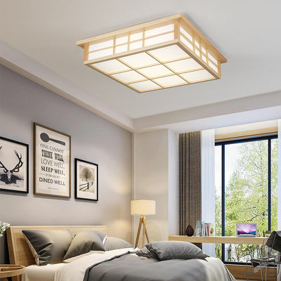 Plafonnier LED en bois carré traditionnel japonais avec papier pour salon 