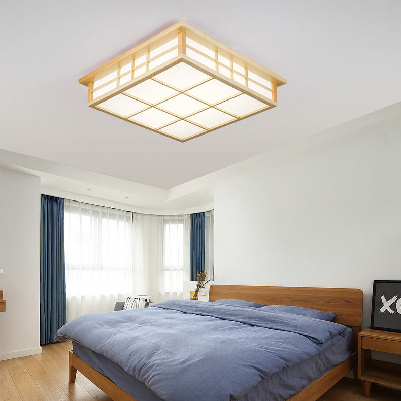 Plafonnier LED en bois carré traditionnel japonais avec papier pour salon 