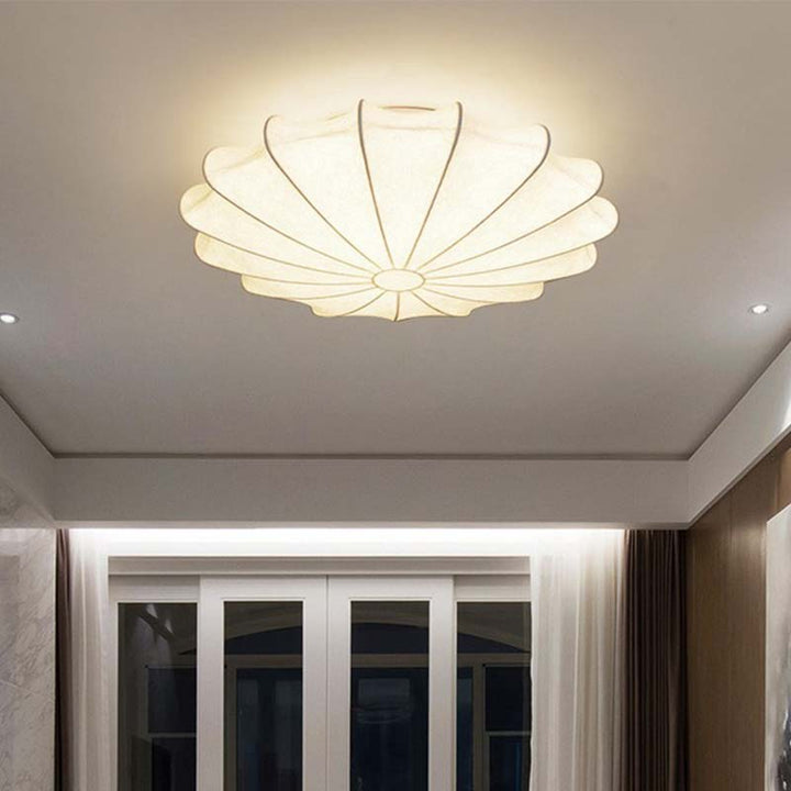 Plafonnier traditionnel rond en fer et soie japonais à 3 lumières pour salon 