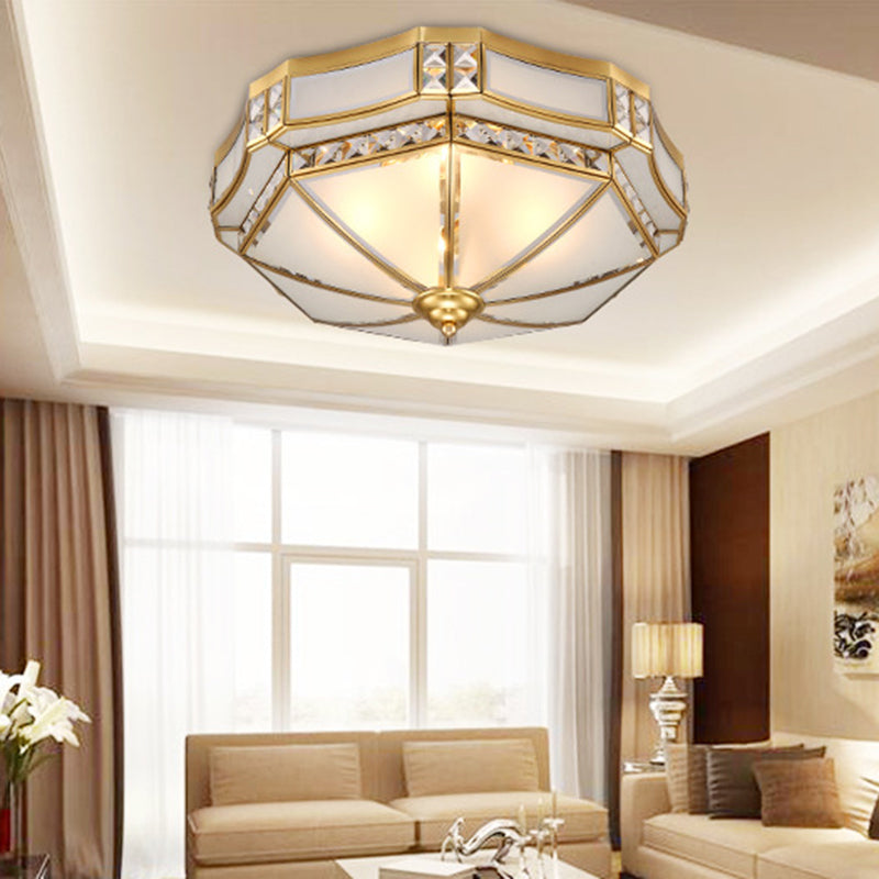 Plafonnier traditionnel européen rond en cuivre avec verre 3/4 lumières pour salon 