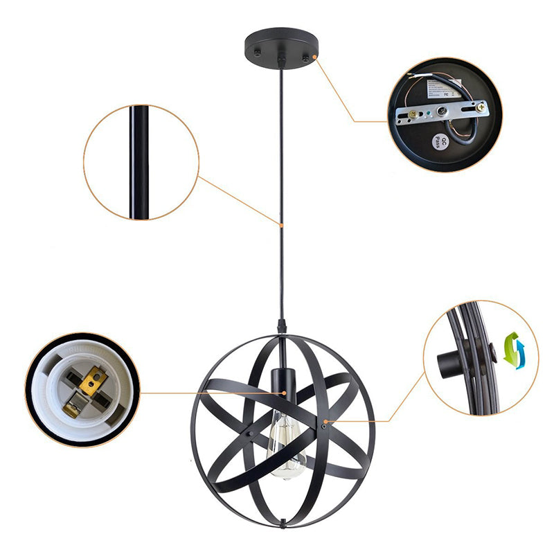 Traditionelle Vintage Globe Iron 1-Light Pendelleuchte für Wohnzimmer 