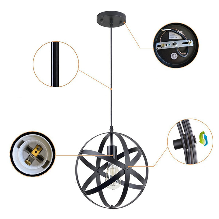 Traditionelle Vintage Globe Iron 1-Light Pendelleuchte für Wohnzimmer 