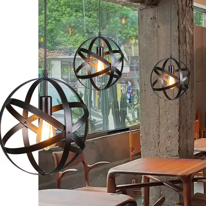 Traditionelle Vintage Globe Iron 1-Light Pendelleuchte für Wohnzimmer 